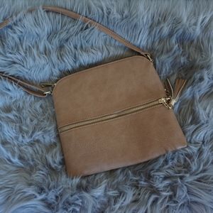 Multiple Pocket Tan Shoulder Bag / Purse
